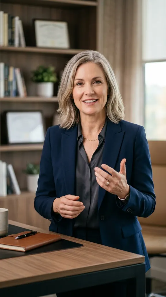 Erfahrene Expertin als KI-Influencerin im Studio