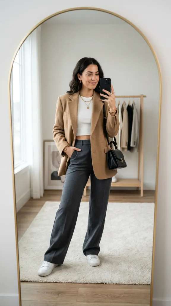 Fashion KI-Influencerin mit Outfit-Spiegelselfie
