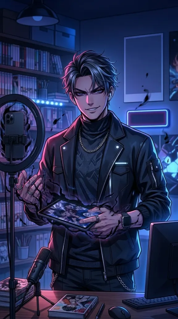 Manga KI-Influencer mit dunklerer Creator-Energie