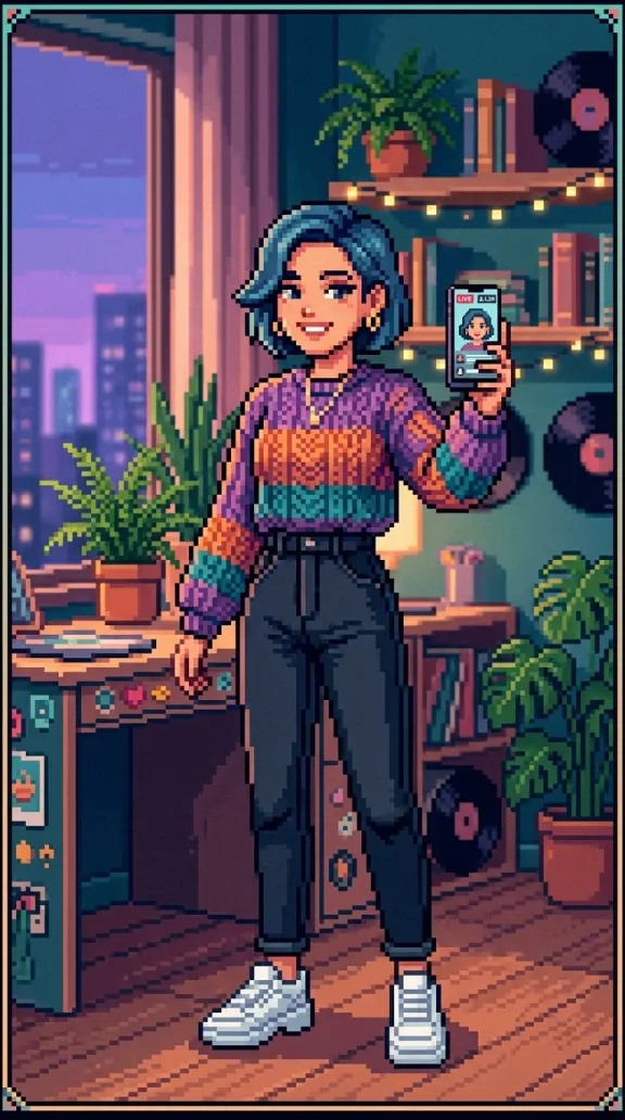 Pixel KI-Influencerin in Lifestyle-Szene